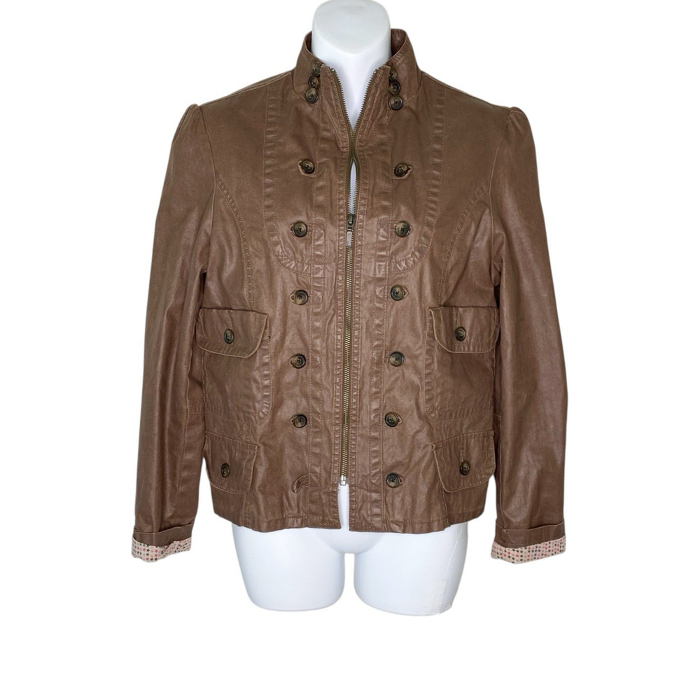 Authentic Icon Jacket Women Medium Coated Fabric Festival Military Full Zip Flaw